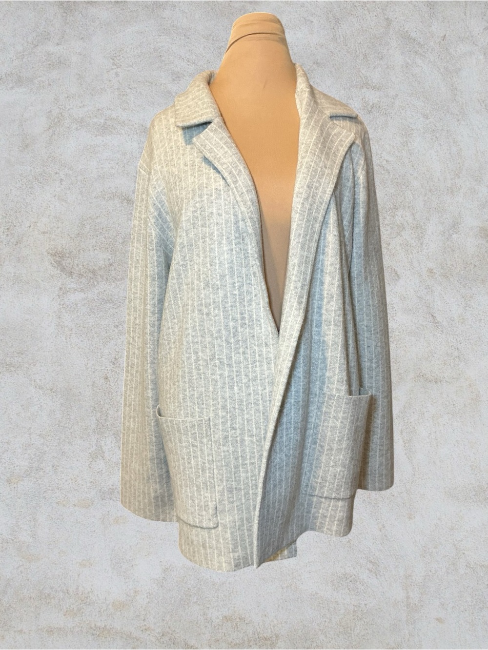 Light Gray Ribbed Open Front Cardigan Jacket - Picture 1 of 7